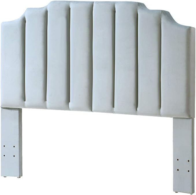 24KF Steel Gray Velvet Tufted Queen Upholstered Headboard, Modern Vertical Channel Design California Queen/Full Headboard with Stepped Silhouette Top Edge, 6026-Q-New Steel Gray