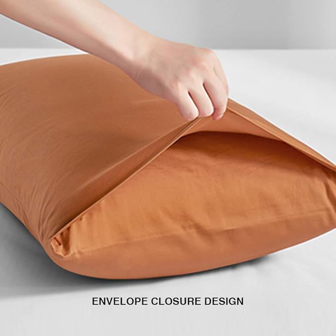 FLXXIE Microfiber Pillow Cases Standard Size, Soft Pillowcases with Envelope Closure, Wrinkle, Stain Resistant Pillow Covers, 20x26, Tan