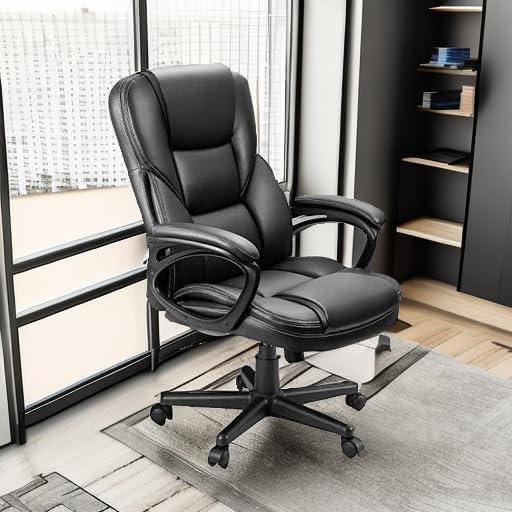 Furmax Office Executive Chair High Back Adjustable Managerial Home Desk Chair, Swivel Computer PU Leather Chair with Lumbar Support (Black)