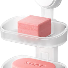 TAILI Double Layer Soap Dish Holder Suction Cup, Strong Sponge Holder for Shower, No Tools Soap Saver for Bathroom, Tub and Kitchen Sink, Shower Accessories, Drill-Free, Removable,Clear