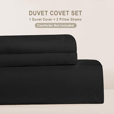 100-Percent Cotton Duvet Cover Set, Hidden Zipper Closure, Ultra Soft, Easy Care and Durable, Simple Bedding Style, Queen, Black (Comforter Not Included)