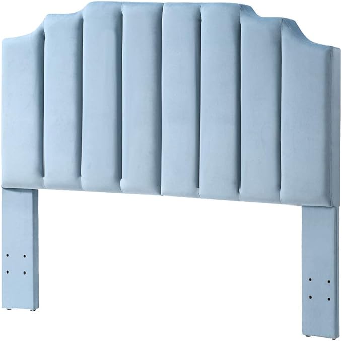 24KF Seaglass Velvet Tufted Queen Upholstered Headboard, Modern Vertical Channel Design California Queen/Full Headboard with Stepped Silhouette Top Edge, 6026-Q-New Seaglass