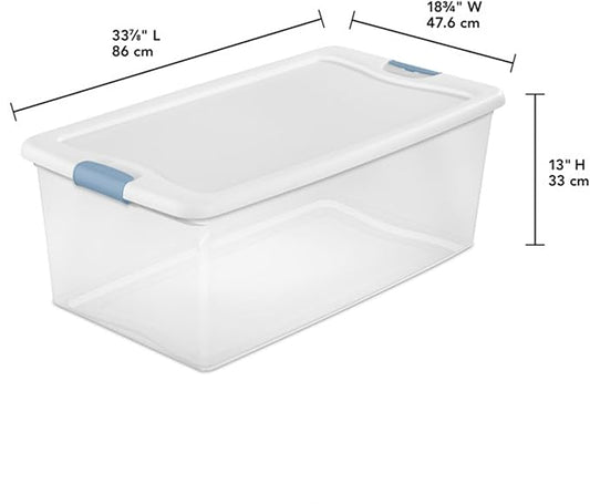 Sterilite 16-Pack Latching Box, Under Bed Storage Bins with Lids, Clear Plastic, 106 Quart - Heavy-Duty Organizing Containers for Closet, Bathroom, and Office