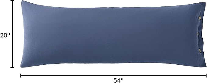JELLYMONI Pillowcase Body Cotton 1pc Button Blue Pillow Case 20×54in 100% Washed Cotton Soft Breathable Pillow Covers(Pillows are not Included)