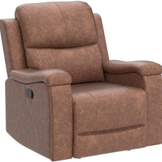 CANMOV Leather Recliner Chair, Classic and Traditional Manual Recliner Chair with Overstuffed Arms and Back, Manual Single Sofa with Concealed Cup Holders, Brown