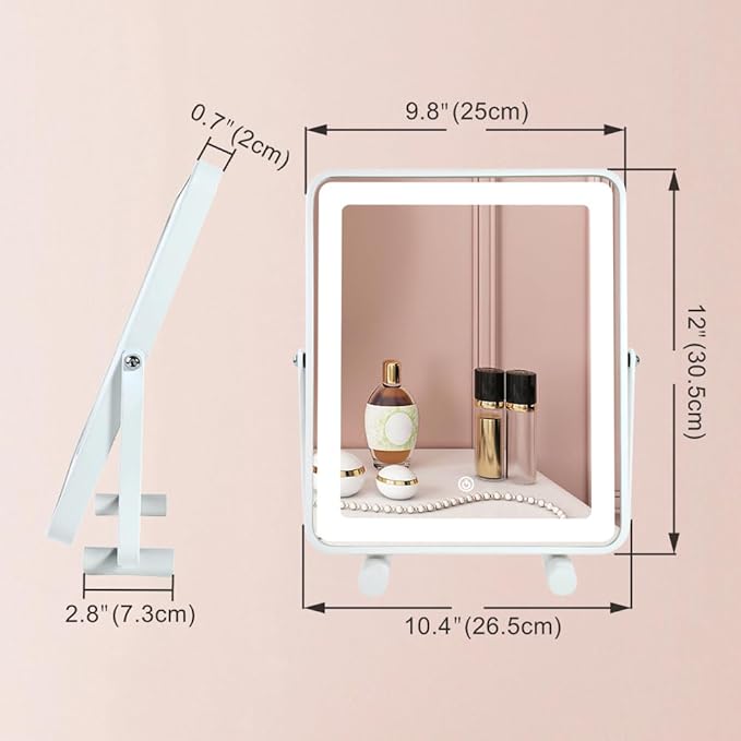 Makeup Vanity Mirror with Lights,13" Large Hollywood LED Lighted Make up Mirror for Bedroom Tabletop,Three Color Lighting Modes,Smart Touch Control, 360°Rotation