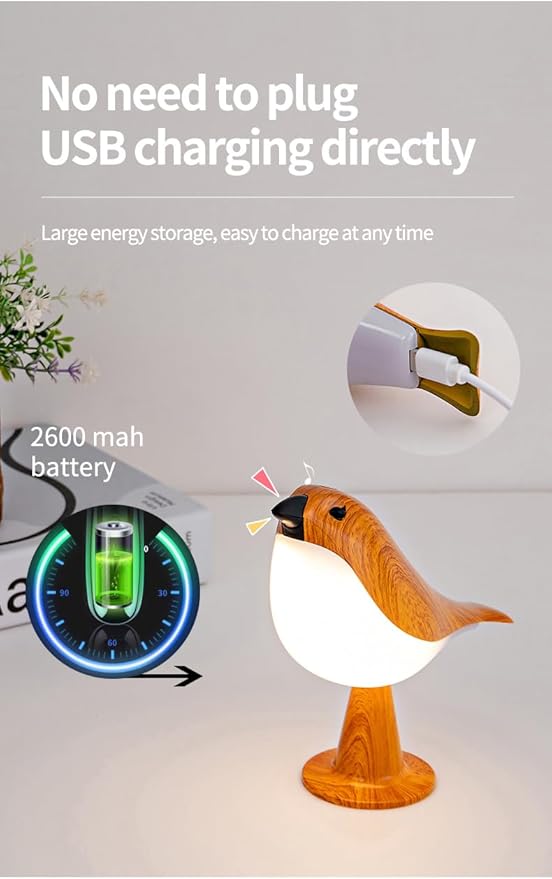 Bird Table Lamp with Remote & Touch Control | 3 Color Temperature & 3-Level Brightness Adjustable Night Light | Rechargeable Cordless Bedside Lamp for Bedroom Office Dorm | Timer & Bird Lover Gifts