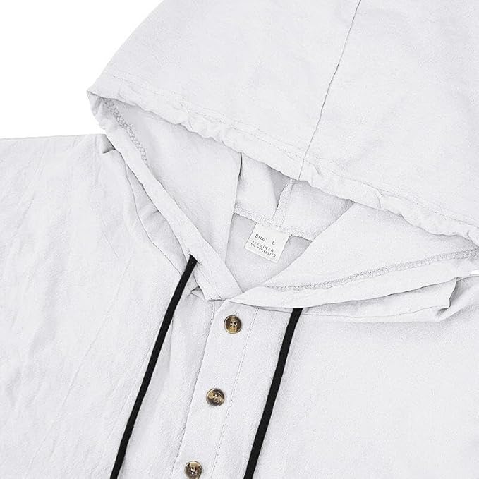 Men's Linen Blend Hoodie Long Sleeve Henley Pullover Sweatshirt Casual Loose Fit Top for Workout Beach Wear