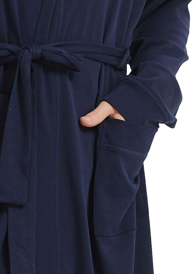 HOLOVE Men's Pure Cotton Bathrobe Lightweight Kimono and Hooded Spa Robes Soft Sleepwear