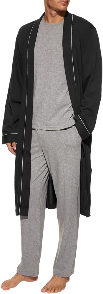HOLOVE Men's Pure Cotton Bathrobe Lightweight Kimono and Hooded Spa Robes Soft Sleepwear