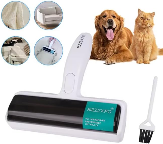 Roller Pet Hair Remover – Original Size Reusable Lint Roller for Cat & Dog Hair on Furniture, Couch, Carpet, Car, Rugs & Bedding – Portable, Eco-Friendly
