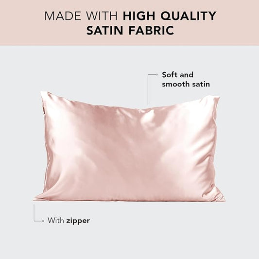Kitsch Satin Pillowcase, Softer Than Silk Pillow Cases King, Cooling Pillow Covers, Satin Pillowcase with Zipper for Hair, Skin & Quality Sleep, Wrinkle-Free & Smooth, King Size 19"x36", Blush