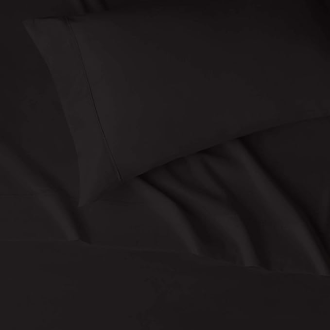Amazon Basics Lightweight Super Soft Easy Care Microfiber 3 Piece Bedsheet Set with 14-Inch Deep Pockets, Twin XL, Black, Solid AmazonBasics