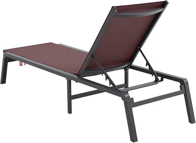 VEVOR Chaise Lounge Chair Outdoor, Aluminum Patio Lounge Chairs with Adjustable 5-Position, Folding Pool Chairs Recliner and Full Flat Tanning Chair for Patio, Beach, Pool, Brown