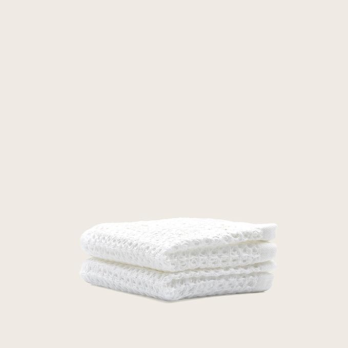 Italic Sedona Waffle Washcloths, 410 GSM 100% Cotton, Set of 2, Soft Textured Face Towels, Quick-Drying & Gentle, White