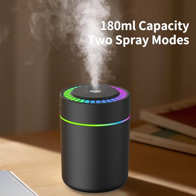 180ml Portable Small Humidifier with Colorful LED Night Light, USB Personal Desktop Humidifier for Car Home Office Travel, Auto Shut-Off, 2 Mist Modes, Super Quiet