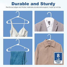 HOUSE DAY White Plastic Hangers 10 Pack, Plastic Clothes Hangers with Built-in Hooks, Durable and Strong Coat Hanger for Closet, Space Saving Clothing Hanger for Shirts, Coats, Skirt, Dress