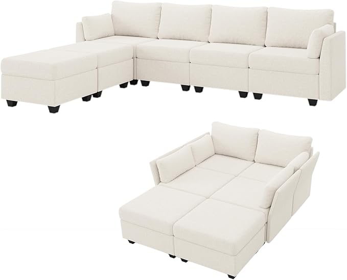 114.17" Modular Sectional Sofa, 6 Seat Modular Couch with Storage, Memory Foam, Convertible Sectional Couches for Living Room, U Shaped Comfy Modular Sofa with Chaise, Beige