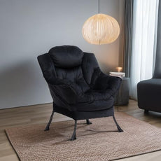 HollyHOME Lazy Chair with Armrest and Side Pocket, Comfy Accent Lounge Chair,Leisure Sofa Armchair for Living Room, Bedroom, Dorm, or Small Spaces, Oversized Reading Sofa Chair,Velvet Black