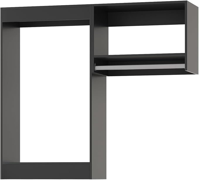 64" Wide Modular Closet Organizer System With Hanging, Wood Tower Storage for Walk In Closets, Wall Mounted Wardrobe Kit, Bedroom, Black