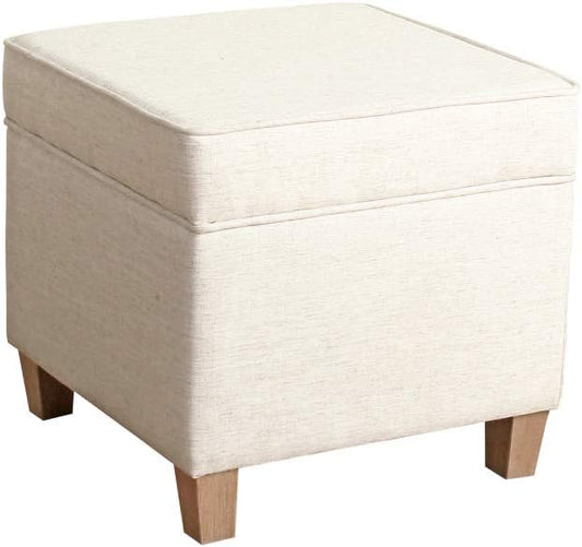 Homepop Home Decor | K7342-F2067 | Classic Square Storage Ottoman with Lift Off Lid | Ottoman with Storage for Living Room & Bedroom, Cream Woven