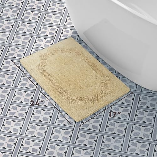 Laura Ashley - Reversible Cotton Bath Mat, Premium Bathroom Décor, Machine Washable Bathroom Rug, Highly Absorbent, 17"x24", Yellow