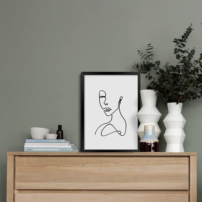 ArtbyHannah Framed Wall Art for Bedroom Decor, 11x14 Inch Modern Artwork Minimalist Line Abstract Wall Decor Black Picture Frames for Living Room Bathroom Decorations (3 Pack)