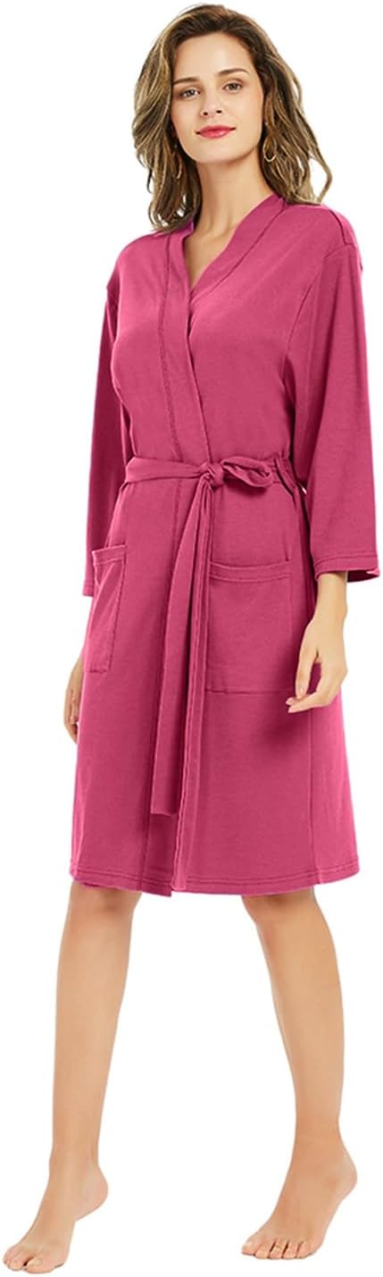 U2SKIIN Womens Robes, 100% Cotton Lightweight Robes 3/4 Sleeves Kimono Knit Soft Loungewear Short Bathrobe