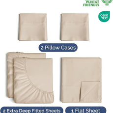 Extra Deep Pocket Split King Sheets - 5 Piece Breathable & Cooling Bed Sheets - Hotel Luxury Bed Sheet Set - Soft, Wrinkle Free & Comfy - Easily Fits Extra Deep Mattresses - Deep Pocket Wheat Sheets