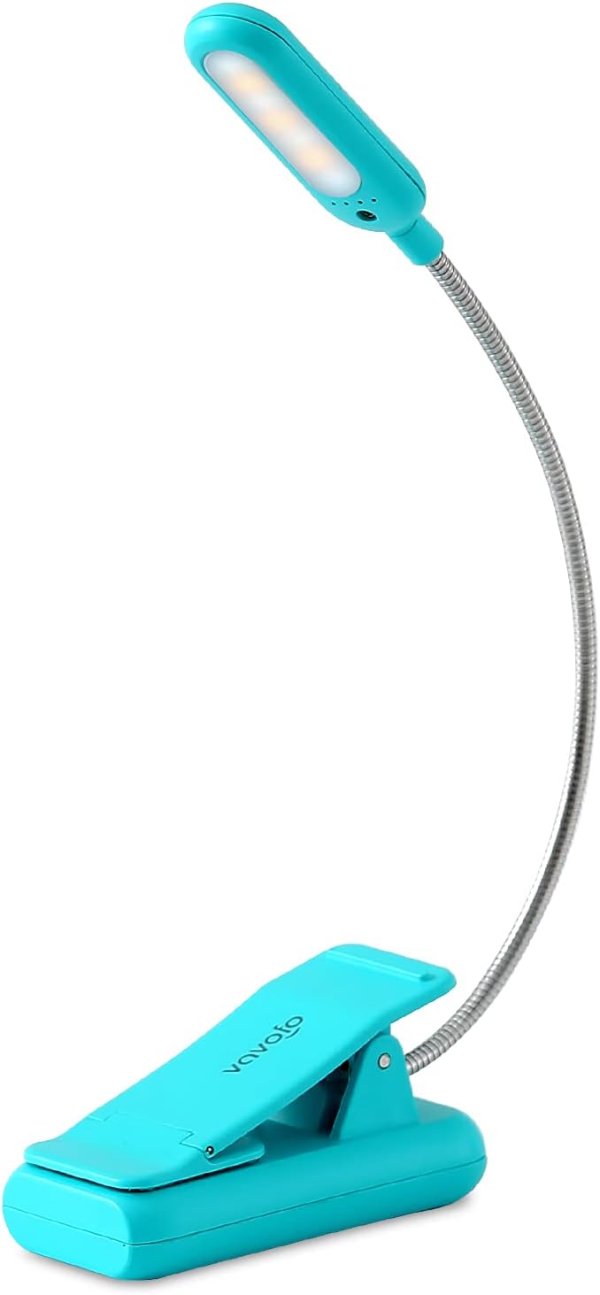 VAVOFO Clip On Book Light for Bed Kids, 7 LED Reading Light with 9-Level Warm Cool White Daylight, Eye Care Lamp with Power Indicator for Bookworms (Blue) Dormly