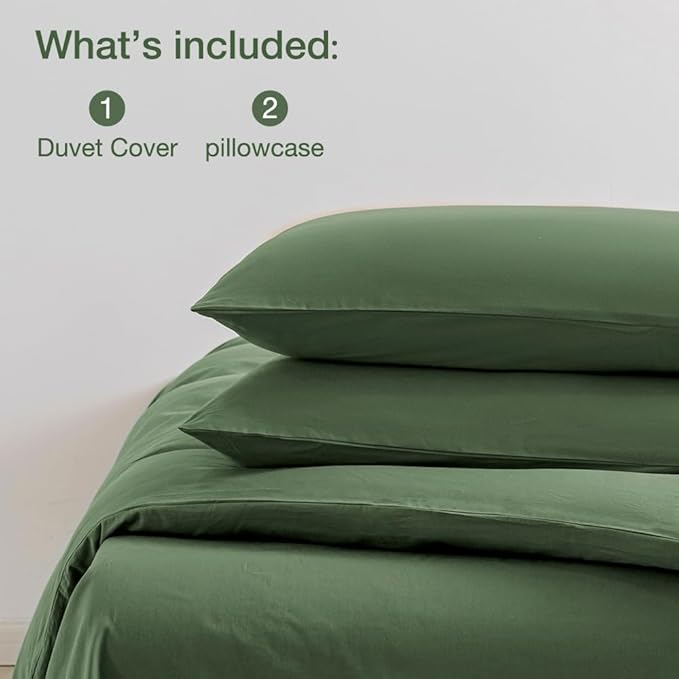 JELLYMONI Green Duvet Cover California King - 100% Washed Cotton Linen Like Textured Comforter Cover, 3 Pieces Breathable Soft Bedding Set with Zipper Closure (Green,Cal King 104"x98")