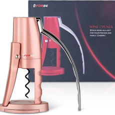 Forge Quality Compact Vertical Lever Corkscrew Wine Opener with Foil Cutter. 3 Seconds to Open a Bottle of Wine. Pink.