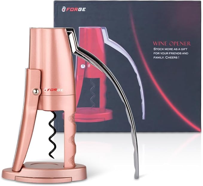 Forge Quality Compact Vertical Lever Corkscrew Wine Opener with Foil Cutter. 3 Seconds to Open a Bottle of Wine. Pink.