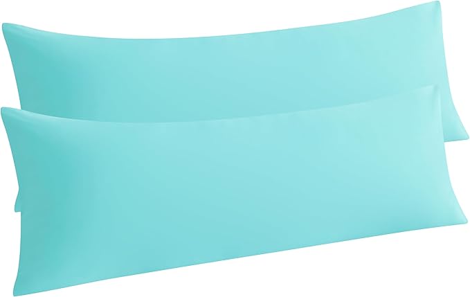 NTBAY Body Pillow Cases Set of 2, 2 Pack Brushed Microfiber 20x54 Pillow Cases, Soft, Wrinkle, Fade, Stain Resistant Aqua Pillow Cases with Envelope Closure, 20x54 Inches, Aqua