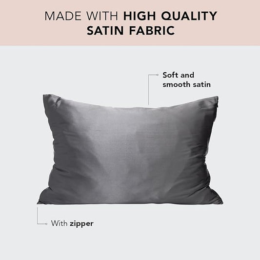 Kitsch Satin Pillowcase, Softer Than Silk Pillow Cases, Cooling Pillow Covers, King Size Pillow Cases Set of 2, Satin Pillowcase with Zipper for Hair, Skin & Quality Sleep, 19"x36" Charcoal, 2pcs