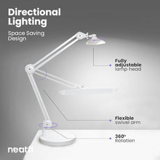 Neatfi XL 2,200 Lumens LED Task Lamp, 24W, 117 Pcs SMD LED, 4 Level Brightness, Dimmable, Desk Light for Home, Office, Workbench (Non-CCT with Base, White)