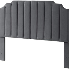 24KF Dark Gray Velvet Tufted King Upholstered Headboard, Modern Vertical Channel Design California King Headboard with Stepped Silhouette Top Edge,Dark Gray