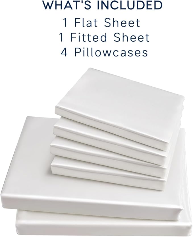 Satin Sheets Full Size - 6 Pieces Luxury Silky Soft Bed Sheets, Wrinkle-Free White Satin Silk Sheet Set with 1 Deep Pocket Fitted Sheet, 1 Flat Sheet, 4 Pillow Cases
