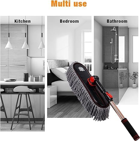 Car Duster Set,Car Duster Exterior Scratch Free with Extendable Handle,Large and Small Auto Brushes Remove Dust for RV and Trucks,Microfiber Interior Brush