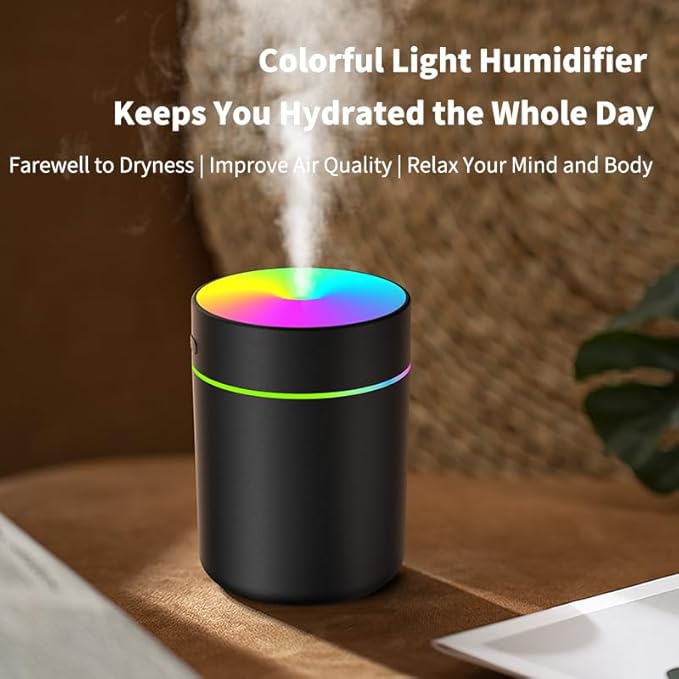 180ml Portable Small Humidifier with Colorful LED Night Light, USB Personal Desktop Humidifier for Car Home Office Travel, Auto Shut-Off, 2 Mist Modes, Super Quiet