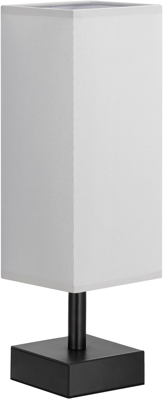 aooshine Gray Small Bedside Lamp for Bedroom - Minimalist Nightstand Lamp with Silver Base