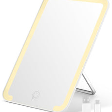 OMIRO Lighted Travel Makeup Mirror, 8 x 5 inches Desk Mirror with Foldable Stand and 3 Lighting Modes for Shaving and Travelling, White