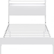 Elephance Twin Bed Frames,Metal Platform Bed Frame with 2-Tier Storage Headboard, No Box Spring Needed, Noise Free, Easy Assembly,White