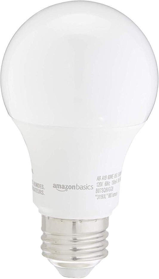 Amazon Basics Non-Dimmable LED Light Bulbs, Long Lasting, 9W, E26 Base, 5000K Daylight White, A19, 60W Equivalent, 24-Pack
