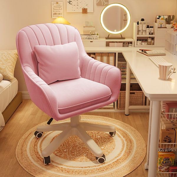 Home Office Chair Computer Chair with Mid-Back Upholstered Modern Tufted Computer Task Chair Swivel Height Adjustable Velvet Accent Chair Suitable for Bedroom, Study