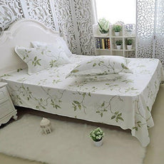FADFAY Shabby White Floral Bed Sheet Set 100% Cotton Sheets Green Leaves 4Piece - Twin XL Size