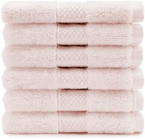 Maisonette Loft Egyptian Cotton Turkish Hand Towels - Soft, Absorbent Washcloths for Face - Ideal Quick Dry Small Towel Wash Cloth Set for Bathroom - (13" x 13", 6 Pack) - Light Pink (Petal Pink)