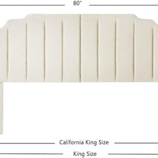 24KF Cream Teddy Fabric Tufted King Upholstered Headboard, Modern Vertical Channel Design California King Headboard with Stepped Silhouette Top Edge,6026-K-Teddy Cream