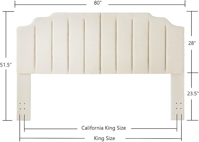 24KF Cream Teddy Fabric Tufted King Upholstered Headboard, Modern Vertical Channel Design California King Headboard with Stepped Silhouette Top Edge,6026-K-Teddy Cream