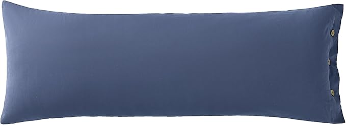 JELLYMONI Pillowcase Body Cotton 1pc Button Blue Pillow Case 20×54in 100% Washed Cotton Soft Breathable Pillow Covers(Pillows are not Included)